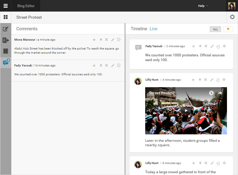 screenshot of Live Blog